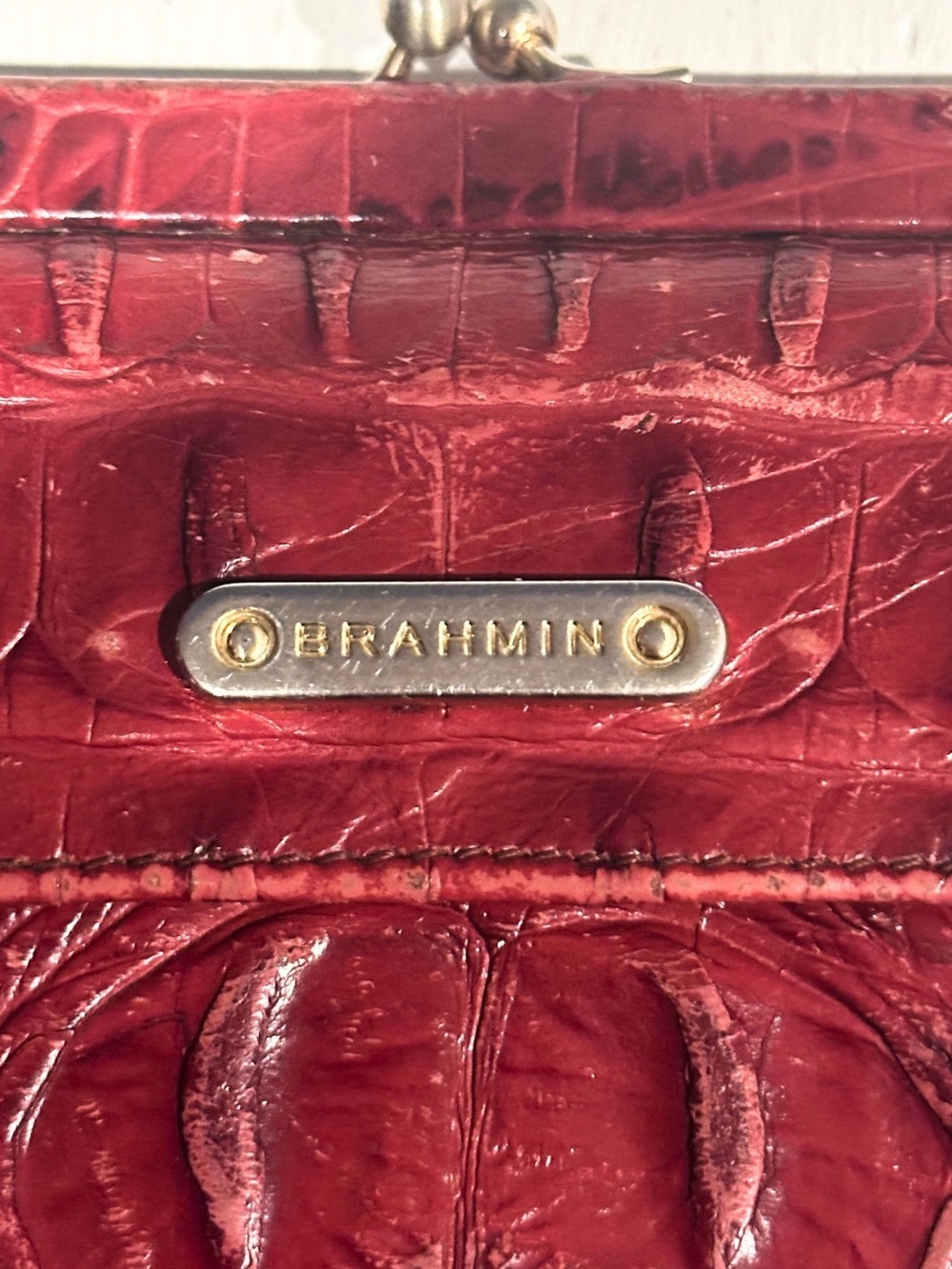 Rare Vintage Brahmin Melbourne Red Kiss-Lock Wallet | Rare Croc Leather - Picture 10 of 10